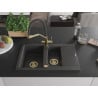 Mexen Gaspar granite kitchen sink 1.5-bowl with drainer and kitchen faucet Duo, speckled black - 6507-76-671701-57-G