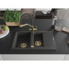 Mexen Gaspar granite sink with 1.5 bowls and drainer, with duo kitchen faucet, speckled black - 6507-76-671701-57-G