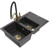 Mexen Gaspar granite kitchen sink 1.5-bowl with drainer and kitchen faucet Duo, speckled black - 6507-76-671701-57-G