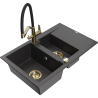 Mexen Gaspar granite sink with 1.5 bowls and drainer, with duo kitchen faucet, speckled black - 6507-76-671701-57-G