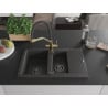 Mexen Gaspar 1.5-bowl granite sink with drainer and Duo kitchen tap, black speckled - 6507-76-671701-57-B