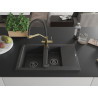 Mexen Gaspar granite kitchen sink 1.5-bowl with drainer and kitchen tap Duo, black speckled - 6507-76-671701-57-B