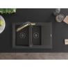 Mexen Gaspar 1.5-bowl granite sink with drainer and Duo kitchen tap, black speckled - 6507-76-671701-57-B