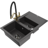 Mexen Gaspar 1.5-compartment granite sink with a drip tray and kitchen mixer tap Duo, Spotted black - 6507-76-671701-57-B