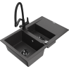 Mexen Gaspar 1.5-compartment granite sink with a drip tray and kitchen mixer tap Duo, Spotted black - 6507-76-671701-70-B