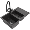 Mexen Gaspar granite sink 1.5-bowl with drainer and Duo kitchen tap, speckled black - 6507-76-671701-70-B