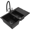 Mexen Gaspar granite sink 1.5-basin with drainer and Duo kitchen tap, black - 6507-77-671701-07-B