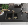 Mexen Gaspar 1.5-bowl granite sink with drainer and Duo kitchen faucet, black - 6507-77-671701-57-G