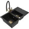 Mexen Gaspar 1.5-bowl granite sink with drainer and Duo kitchen faucet, black - 6507-77-671701-57-G