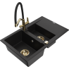 Mexen Gaspar granite sink 1.5-bowl with drainer and Duo kitchen faucet, black - 6507-77-671701-57-G