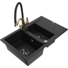 Mexen Gaspar granite sink 1.5-bowl with drainer and Duo kitchen tap, black - 6507-77-671701-57-B