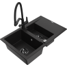 Mexen Gaspar granite sink 1.5-bowl with drainer and Duo kitchen faucet, black - 6507-77-671701-70-B