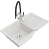 Mexen Pablo 1-compartment granite sink with a drip tray and kitchen mixer tap Duo, white - 6510-20-671701-07