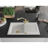 Mexen Pablo single-bowl granite sink with drainer and Duo kitchen faucet, white - 6510-20-671701-57-G
