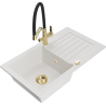 Mexen Pablo granite sink 1-bowl with drainer and kitchen tap Duo, white - 6510-20-671701-57-G