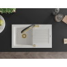 Mexen Pablo single-bowl granite sink with drainboard and Duo kitchen faucet, white - 6510-20-671701-57-G