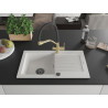 Mexen Pablo Granite Kitchen Sink 1-Bowl with Drainer and Kitchen Faucet Duo, White - 6510-20-671701-57-B
