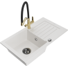 Mexen Pablo Granite Kitchen Sink 1-Bowl with Drainer and Kitchen Faucet Duo, White - 6510-20-671701-57-B