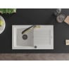 Mexen Pablo Granite Kitchen Sink 1-Bowl with Drainer and Kitchen Faucet Duo, White - 6510-20-671701-57-B