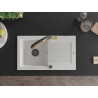 Mexen Pablo granite sink 1-bowl with drainer and kitchen faucet Duo, white - 6510-20-671701-57-B
