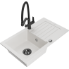 Mexen Pablo 1-bowl granite sink with drainer and Duo kitchen faucet, white - 6510-20-671701-70-B