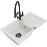 Mexen Pablo granite sink 1-bowl with drainer and Duo kitchen faucet, white - 6510-20-671701-70-B