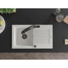Mexen Pablo granite sink 1-bowl with drainer and Duo kitchen faucet, white - 6510-20-671701-70-B