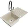 Mexen Pablo 1-bowl granite sink with drainer and Duo kitchen faucet, beige - 6510-69-671701-07