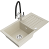 Mexen Pablo 1-compartment granite sink with a drip tray and kitchen mixer tap Duo, Beige - 6510-69-671701-07