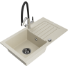 Mexen Pablo 1-compartment granite sink with a drip tray and kitchen mixer tap Duo, Beige - 6510-69-671701-07-B