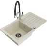 Mexen Pablo granite single-bowl sink with drainer and Duo kitchen faucet, beige - 6510-69-671701-07-B