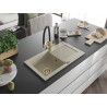 Mexen Pablo 1-bowl granite sink with drainer and Duo kitchen faucet, beige - 6510-69-671701-57-G