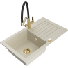 Mexen Pablo 1-bowl granite sink with drainer and Duo kitchen faucet, beige - 6510-69-671701-57-G