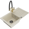 Mexen Pablo 1-bowl granite kitchen sink with drainer and Duo kitchen tap, beige - 6510-69-671701-57-B