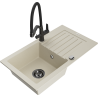 Mexen Pablo granite kitchen sink 1-bowl with drainer and kitchen faucet Duo, beige - 6510-69-671701-70-B