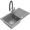 Mexen Pablo granite single-bowl sink with drainer and Duo kitchen tap, grey - 6510-71-671701-07
