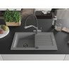 Mexen Pablo 1-Bowl Granite Sink with Drainer and Kitchen Faucet Duo, Gray - 6510-71-671701-07-B