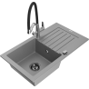 Mexen Pablo 1-Bowl Granite Sink with Drainer and Kitchen Faucet Duo, Gray - 6510-71-671701-07-B