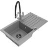 Mexen Pablo single-bowl granite sink with drainer and kitchen faucet Duo, gray - 6510-71-671701-07-B