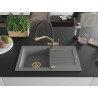 Mexen Pablo 1-bowl granite sink with drainer and Duo kitchen faucet, gray - 6510-71-671701-57-G