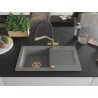 Mexen Pablo gray granite sink 1-bowl with drainer and Duo kitchen faucet - 6510-71-671701-57-G