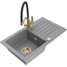 Mexen Pablo 1-bowl granite sink with drainer and Duo kitchen faucet, gray - 6510-71-671701-57-G