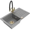 Mexen Pablo gray granite sink 1-bowl with drainer and Duo kitchen faucet - 6510-71-671701-57-G