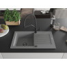 Mexen Pablo 1-bowl granite sink with drainer and Duo kitchen faucet, gray - 6510-71-671701-70-B