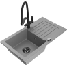 Mexen Pablo 1-bowl granite sink with drainer and Duo kitchen faucet, gray - 6510-71-671701-70-B