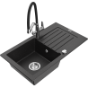 Mexen Pablo granite sink 1-bowl with drainer and Duo kitchen faucet, black/silver metallic - 6510-73-671701-07