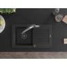 Mexen Pablo Granite Kitchen Sink 1-Bowl with Drainer and Duo Kitchen Faucet, Black/Silver Metallic - 6510-73-671701-07-B