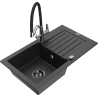 Mexen Pablo granite sink 1-bowl with drainer and Duo kitchen tap, black/silver metallic - 6510-73-671701-07-B