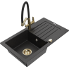 Mexen Pablo 1-compartment granite sink with a drip tray and kitchen mixer tap Duo, Black/ silver metallic - 6510-73-671701-57-G