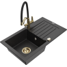 Mexen Pablo one-bowl granite sink with drainer and Duo kitchen faucet, black/silver metallic - 6510-73-671701-57-G